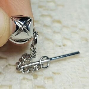 Swank Silver Geometric Metal Tie Tack with Chain for Men